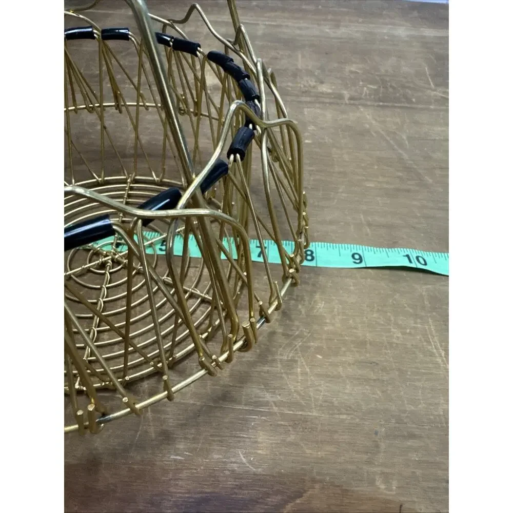Vtg MCM Expandable Gold Wire Fruit Egg Basket Folding Atomic Style